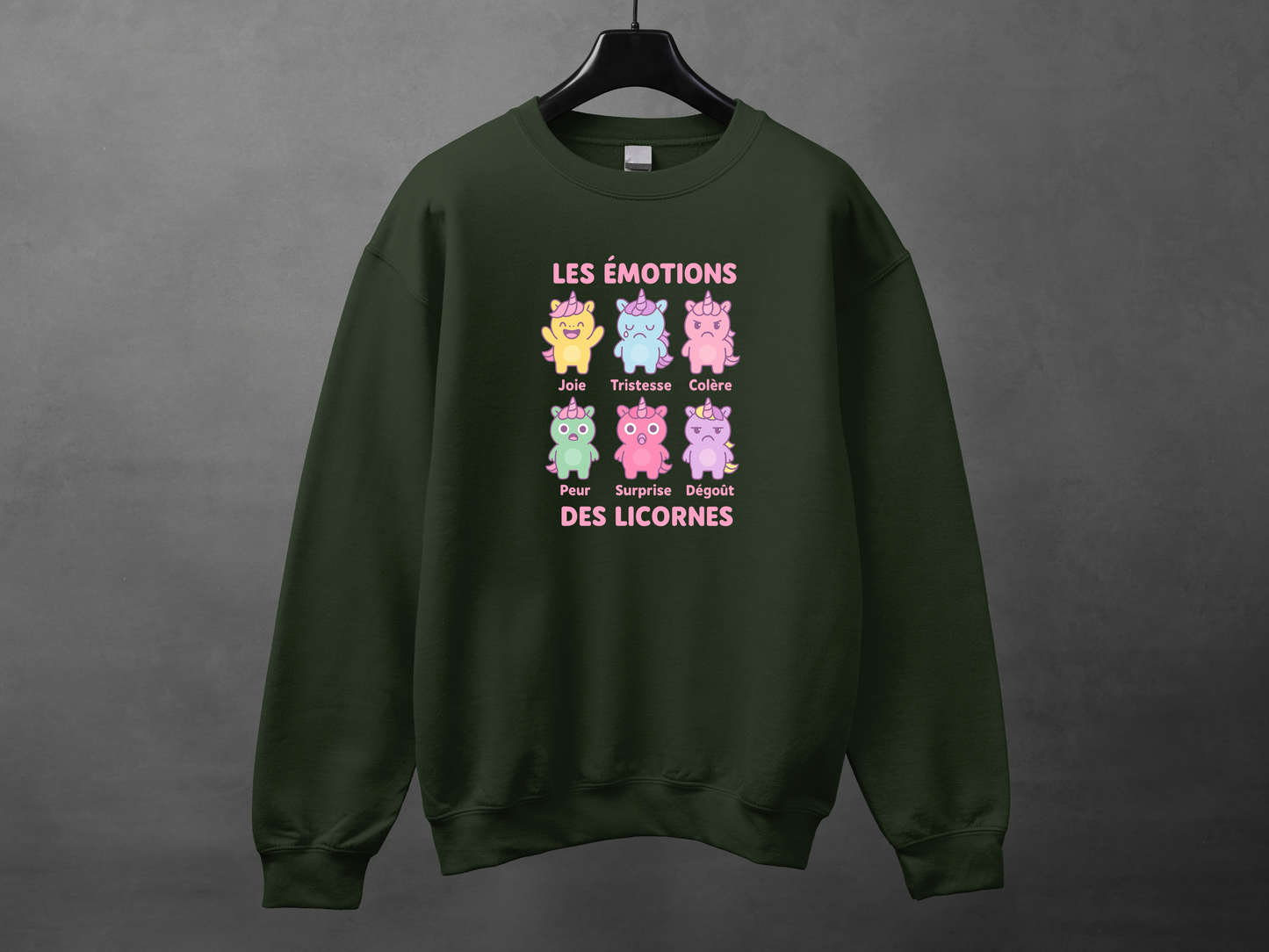 Crewneck unisexe «Émotions licornes»