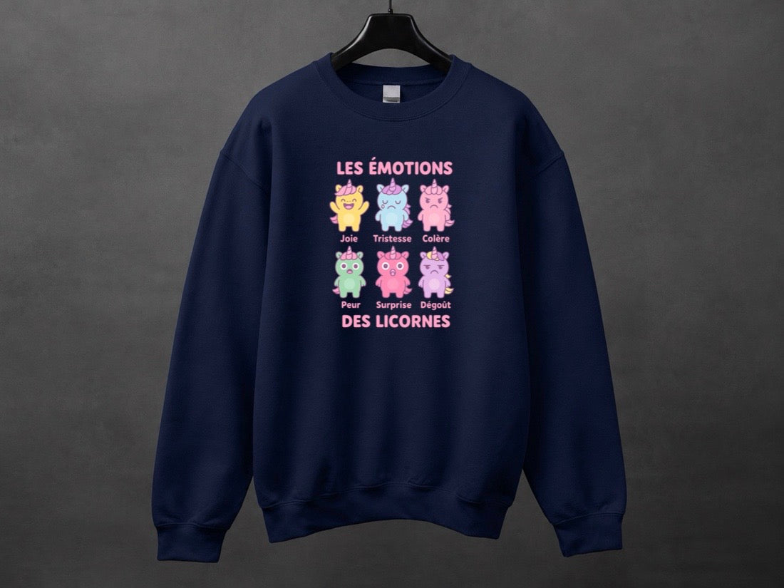 Crewneck unisexe «Émotions licornes»