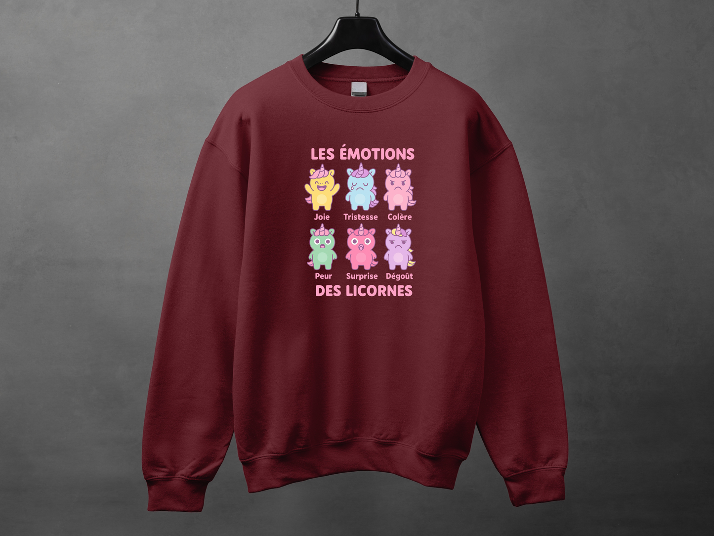 Crewneck unisexe «Émotions licornes»
